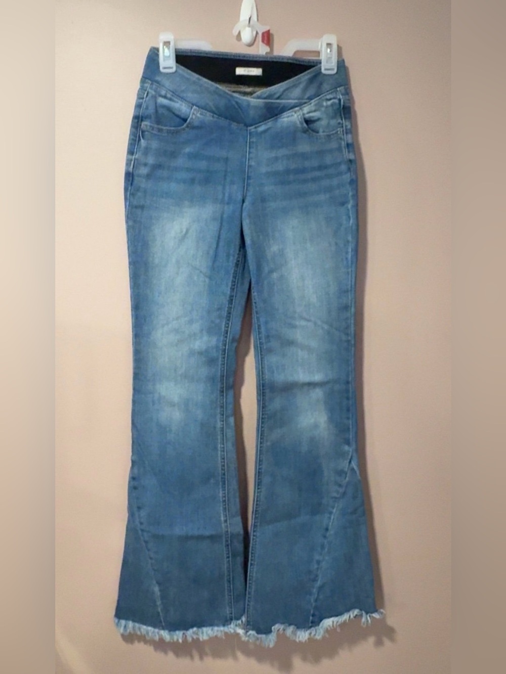 M. Jeans by Maurices Light Blue Flare Jeans with Frayed Hem Elastic Waist
